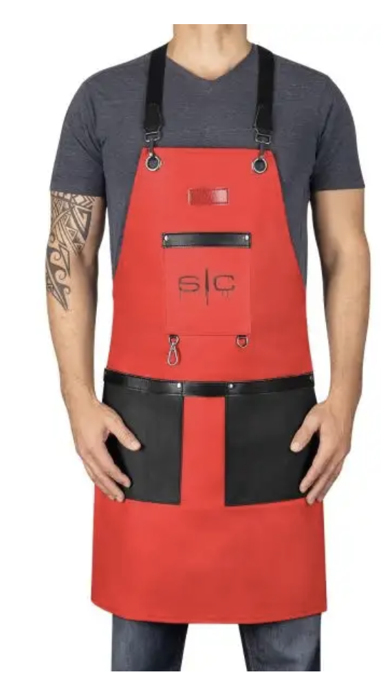Stylecraft WATERPROOF BARBER/SALON APRON WITH CROSSBACK STRAP IN RED/BLACK DESIGN